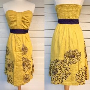 Anthropologie strapless yellow dress